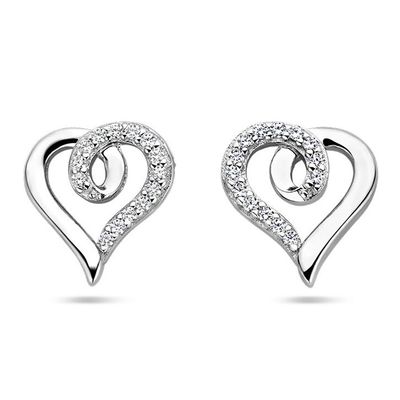 Oorknoppen Hart zilver-zirconia wit 10 x 10,5 mm