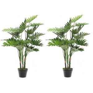 2x Groene Monstera/gatenplant kunstplant 100 cm in zwarte pot