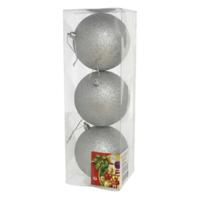 Gerimport Kerstballen - 3ST - zilver - glitter - plastic - 10cm