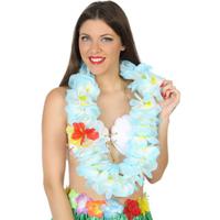 Hawaii krans/slinger - Tropische kleuren blauw - Grote bloemen hals slingers - verkleed accessoires - thumbnail