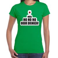 Niks ho ho ho foute Kerst wijn t-shirt groen voor dames - thumbnail