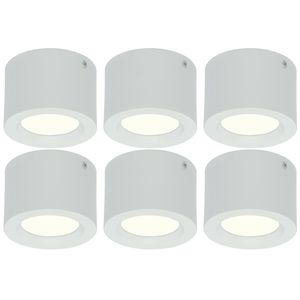 LED Downlight 6 Pack - Opbouw Rond Hoog 5W - Natuurlijk Wit 4200K - Mat Wit Aluminium - Ø105mm