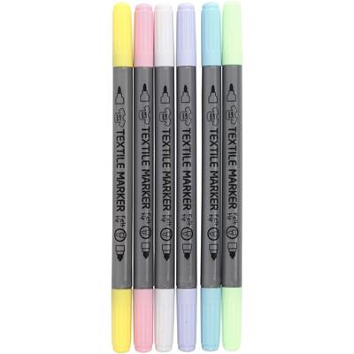 Textielmarkers - 6x Pastel kleuren textielstiften - 2 punt diktes per stift