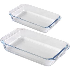 Ovenschaal set 2-delig - rechthoek - glas - 0,8L en 2,2L