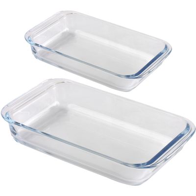 Ovenschaal set 2-delig - rechthoek - glas - 0,8L en 2,2L