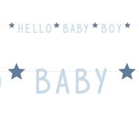 Letterslinger 'Hello Baby Boy' Sterren Blauw (1,4m) - thumbnail