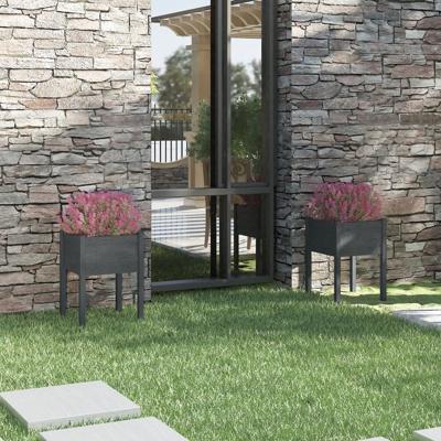 Plantenbakken 2 st 50x50x70 cm massief grenenhout grijs