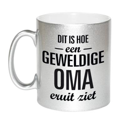 Cadeau mok - geweldige oma - zilver - 300 ml - cadeau beker - koffiemok Cadeau mok - geweldige oma - zilver - 300 ml - cadeau beker - koffiemok