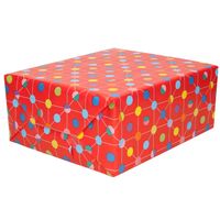1x Verjaardagscadeau inpakpapier rood / gekleurde stippen70 x 200 cm op rol - Cadeaupapier - thumbnail