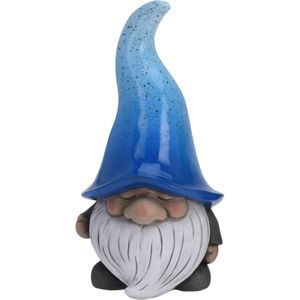 Tuinkabouter beeld Grumpy - Polystone - met grote muts blauw - 32 cm