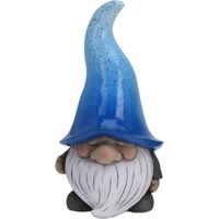 Tuinkabouter beeld Grumpy - Polystone - met grote muts blauw - 32 cm - thumbnail