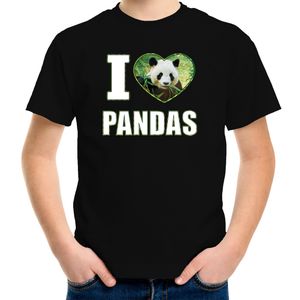I love pandas t-shirt met dieren foto van een panda zwart voor kinderen