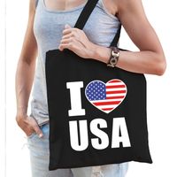 Katoenen Amerika tasje I love USA zwart - thumbnail