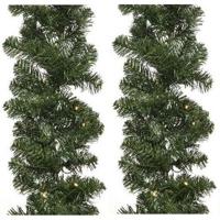 2x decoris dennenslinger guirlande - groen - 270 cm- guirlande - met verlichting - kerstslinger