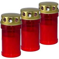 Trend Candles grafkaars - 3x - gedenklicht met deksel - rood - 7 x 14 cm - 2,5 dag - Gedenkkaars
