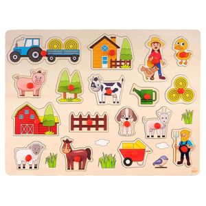 Houten knopjes/noppen speelgoed puzzel boerderij thema 40 x 30 cm   -