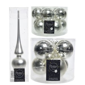 Glazen kerstballen pakket zilver glans/mat 32x stuks inclusief piek mat