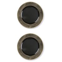 2x stuks diner borden/onderborden zwart met gouden steentjes 33 cm