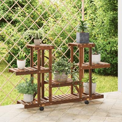 Plantenstandaard met wielen 110x25x78 cm massief vurenhout