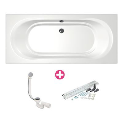 Ligbad Xenz Martinique | Inbouw | 180x80 cm | Incl.Badafvoer | Met overloop | Acryl | Glans wit