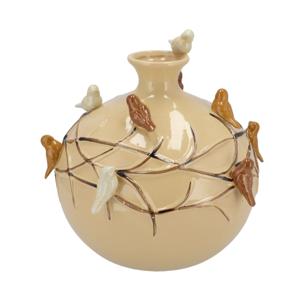 Vaas Spring birds - zandkleurig - keramiek - D29 x H28 cm - bloemenvaas