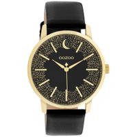 OOZOO C11044 Horloge Timepieces staal-leder goudkleurig-zwart 40 mm