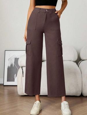 Petite High Waist Cargo Jeans - Army Green Cotton Straight Leg Brown / Petite S