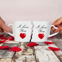 I Love You Double Mok - Romantisch Koffiegenot - Hartvormige Oren & Liefdevol Design - Liefdesmok - Perfecte Valentijnscadeau Dubbele Mok