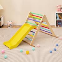 Klimdriehoekset Opvouwbaar Klimrek met Glijbaan Indoor Klimtoestel Montessori Houten Klimspeelgoed voor Kinderen Multicolor
