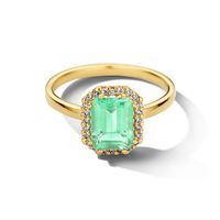 Ring Amethist 1.75ct - Diamant 0.10ct H Si Halo geelgoud-groen-wit