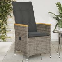 Tuinstoel verstelbaar met kussens poly rattan grijs