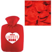 Liefste mama warmwaterkruik rood 2 liter fleece hoes en rozenblaadjes - Kruiken - thumbnail