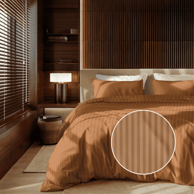 Dekbedovertrek Katoen-Satijn - Satijnstreep - Lits-Jumeaux XL (260x200 Cm) - Taupe Katoen-satijn - Strepen & Hotel Luxe - Presence - Dekbed-Discounter.nl