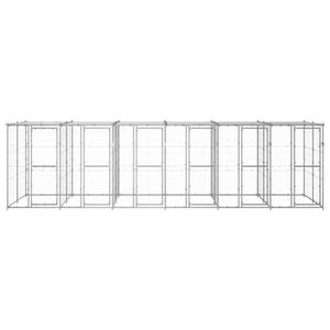 The Living Store Hondenkennel - 660x220x180 cm - Gegalvaniseerd staal - PE dak - Zilverkleurig