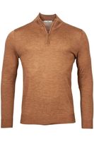 Thomas Maine Tailored Fit Half-Zip Sweater lichtbruin, Effen - thumbnail