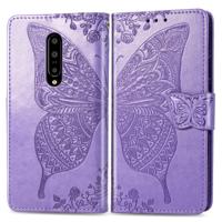 Butterfly Love bloemen reliëf horizontale Flip lederen case voor OnePlus 7 Pro met houder & kaartsleuven & portemonnee & Lanyard (licht paars)