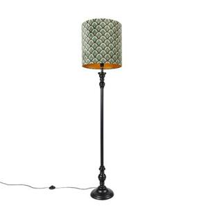 QAZQA Klassieke vloerlamp zwart met kap pauw dessin 40 cm - Classico