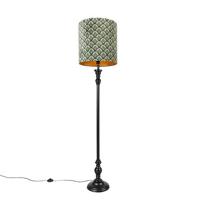 QAZQA Klassieke vloerlamp zwart met kap pauw dessin 40 cm - Classico