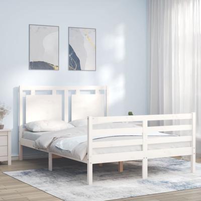 Bedframe met hoofdbord massief hout wit 140x190 cm