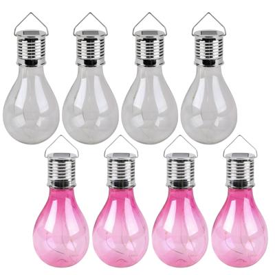 Solar sfeer tuin hanglamp - 8x stuks - roze en wit - kunststof - 15 cm