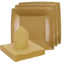 Santex servies set karton - 20x bordjes/25x servetten - goud   - - thumbnail
