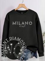 Bon&Bon Milano Rhinestone Sweatshirt | Black Long Sleeve Pullover Black / XL