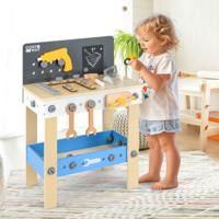 Gereedschapsbank voor Kinderen Houten Speelset voor Peuters met Prikbord Krijtbord en Opbergplank Gereedschapsset voor Kinderen 3+