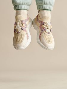 Elastische sportieve meisjessneakers met dikke zool veel beige