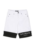 Balmain Kids short en jean à logo imprimé - Blanc