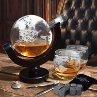 Globe Whiskey Decanter - Standaard Versie - 0.9L - Incl. 2 Whiskey Glazen, Whiskey Stones en Luxe Kist - Whiskey Karaf - thumbnail