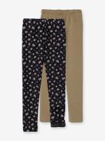 Set van 2 leggings gevoerd met fleece mesh voor meisjes olijf