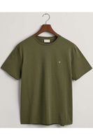 GANT Regular Fit T-Shirt ronde hals groen, Effen - thumbnail