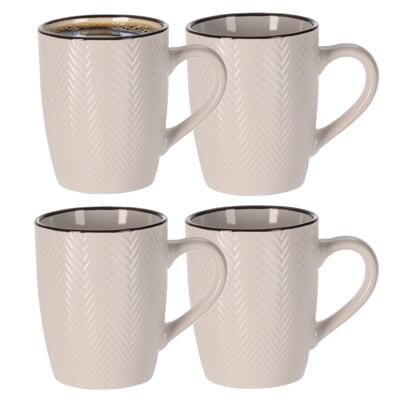 Siaki Koffiemok/theemok - 8x - Fishbone - beige - 370 ml - mokken - keramiek