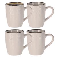 Siaki Koffiemok/theemok - 8x - Fishbone - beige - 370 ml - mokken - keramiek